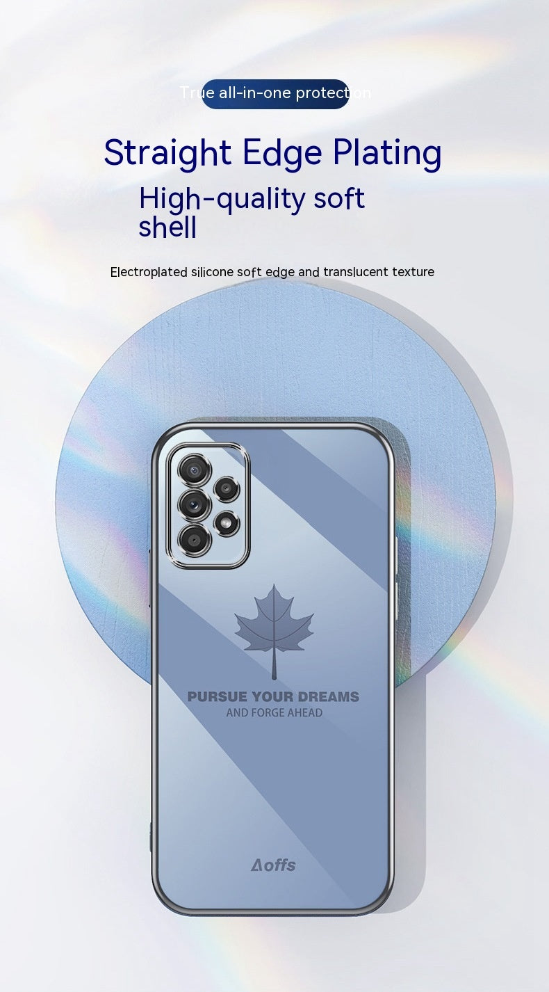 Straight Edge Electroplating Phone Case Maple Leaf Cell Phone Shell