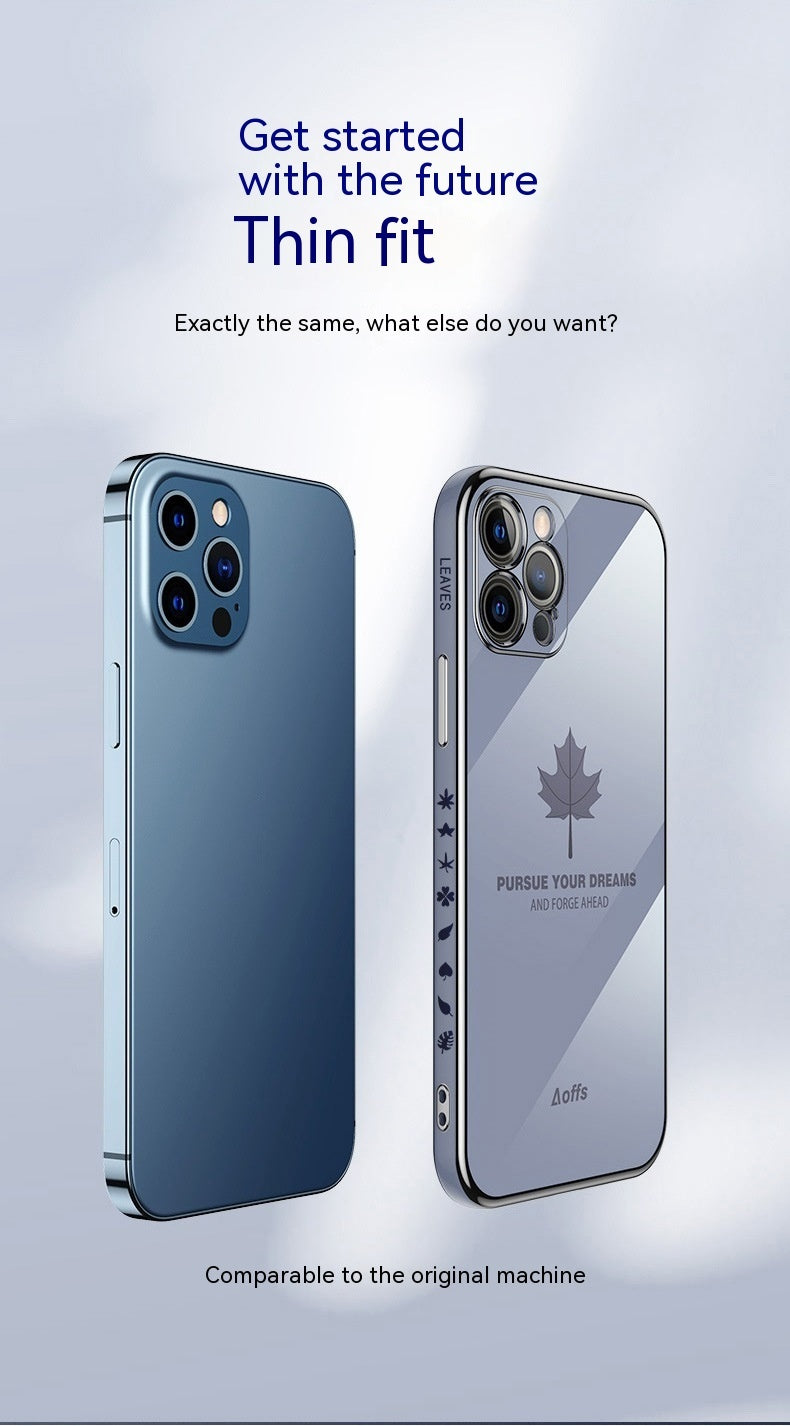 Straight Edge Electroplating Phone Case Maple Leaf Cell Phone Shell