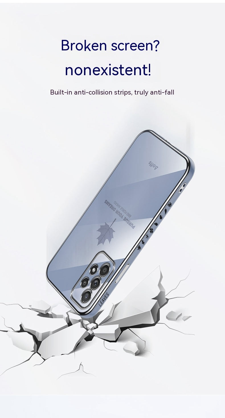 Straight Edge Electroplating Phone Case Maple Leaf Cell Phone Shell