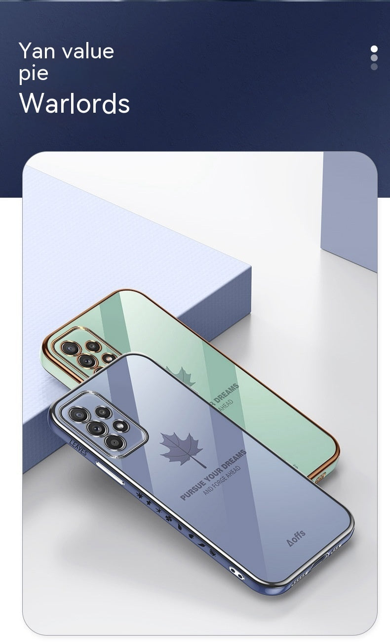 Straight Edge Electroplating Phone Case Maple Leaf Cell Phone Shell