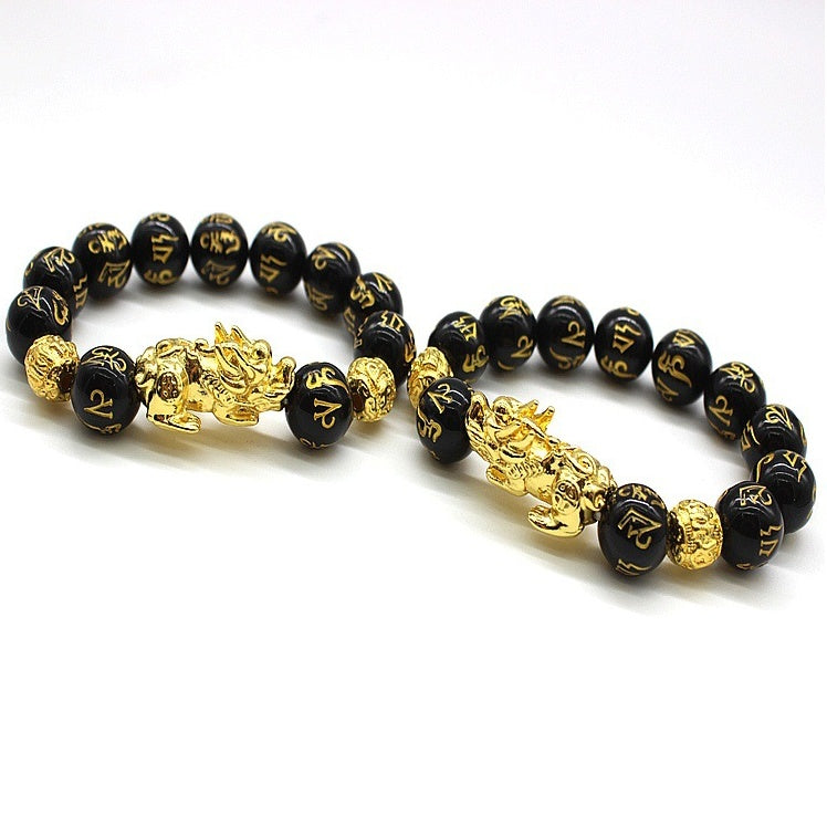 Women Natural Obsidian Leather Bracelet