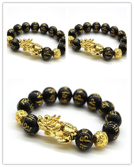 Women Natural Obsidian Leather Bracelet