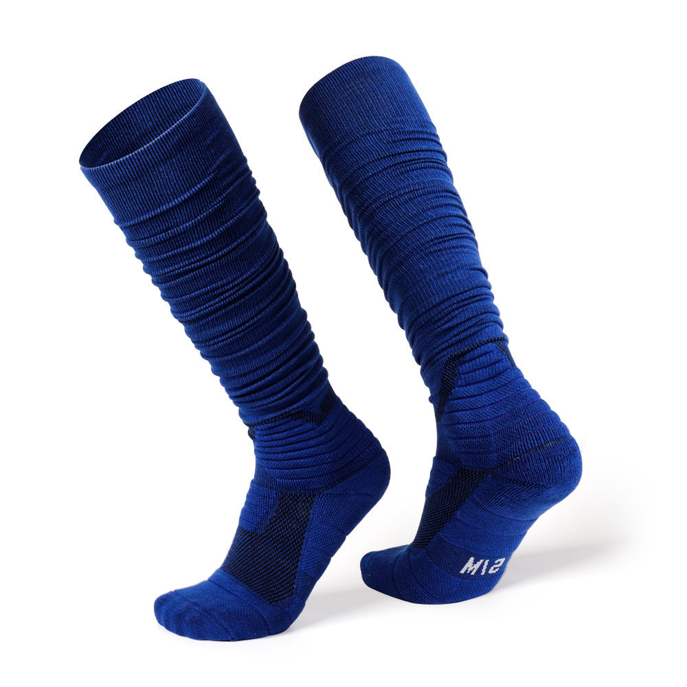 Extra Long Bunching Socks Adult Rugby Socks Thickened Shock-absorbing Terry Cotton Stockings Black And White Socks