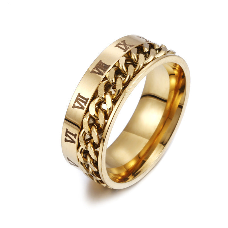 Men Roman Letter Chain Titanium Steel Ring