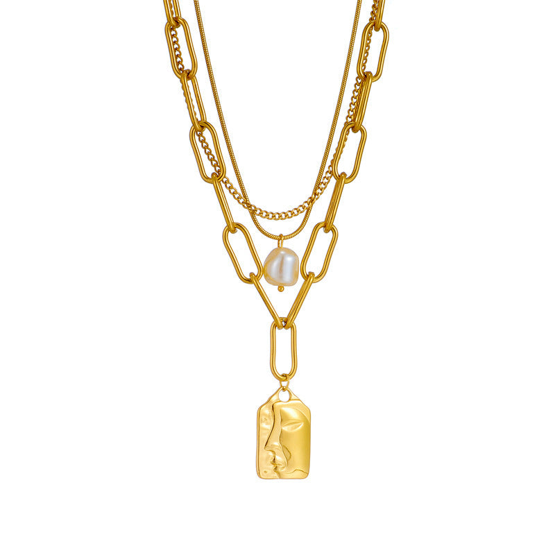 Women Fashion  Layered Face  Chain  Necklace