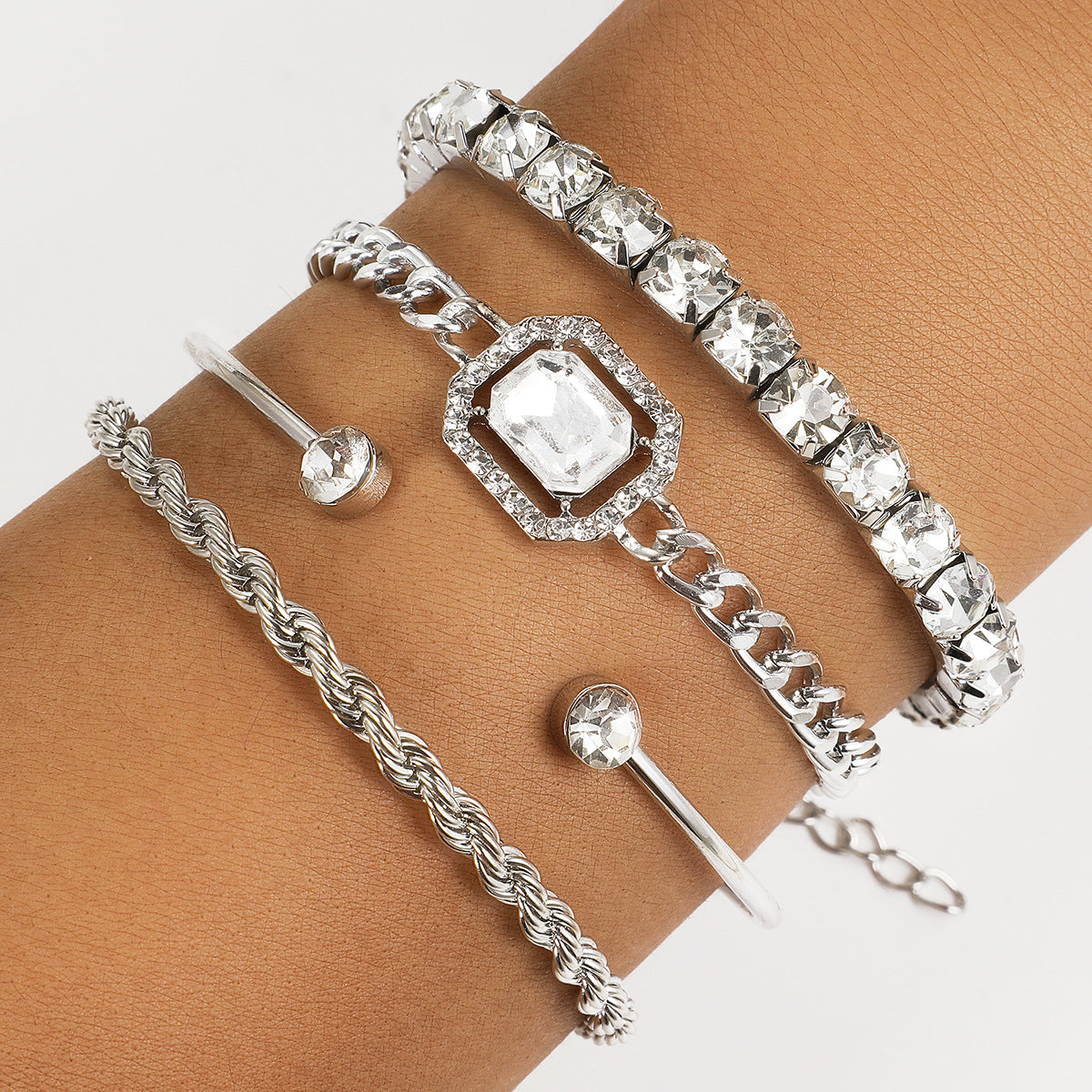 Women Fashion 4 Pcs Crystal Bracelet Set