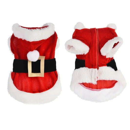 Santa Christmas Costume Hooded Coat Jackets for Pet Small Dogs
