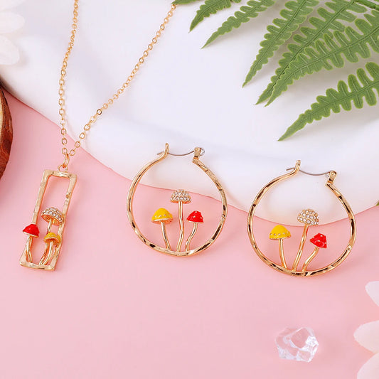 Makersland Mushroom Necklace and Earrings Set For Women