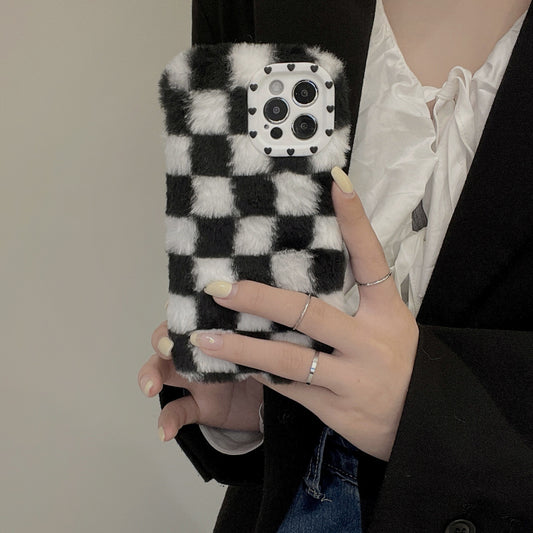 Plush Simple Black And White Cell Phone Case Shockproof Cover