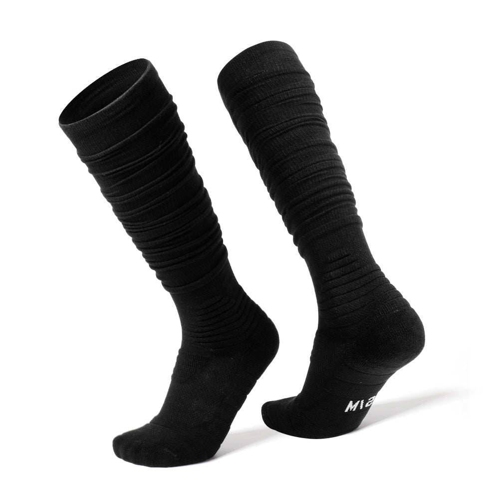 Extra Long Bunching Socks Adult Rugby Socks Thickened Shock-absorbing Terry Cotton Stockings Black And White Socks