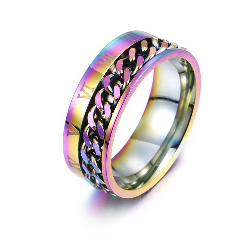Men Roman Letter Chain Titanium Steel Ring