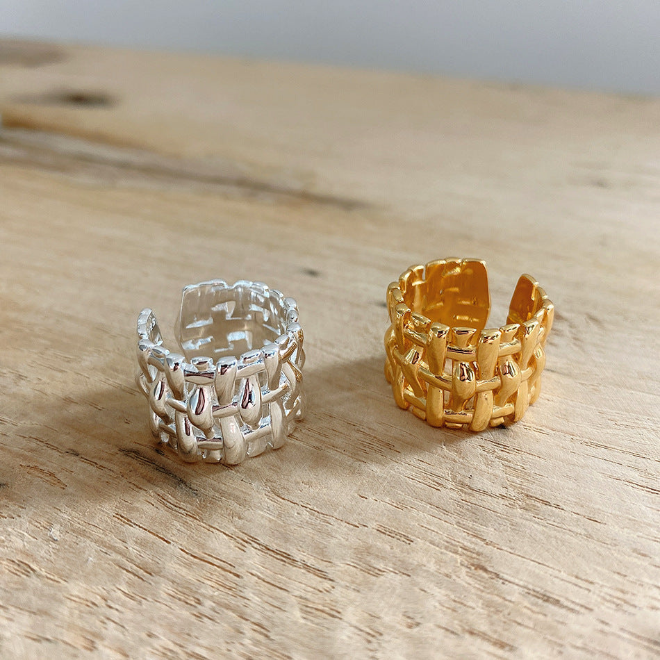 Woven Hollow Cross Wide Ring