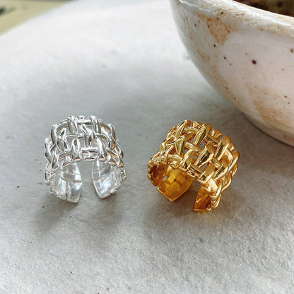 Woven Hollow Cross Wide Ring