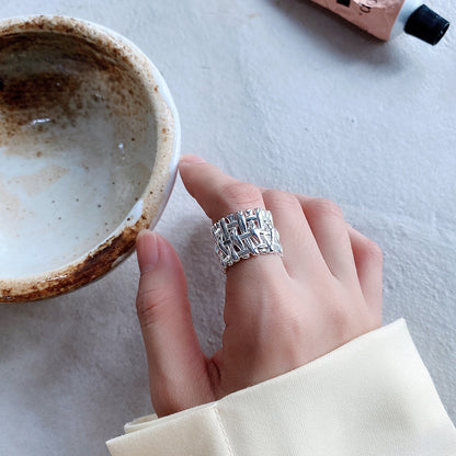 Woven Hollow Cross Wide Ring