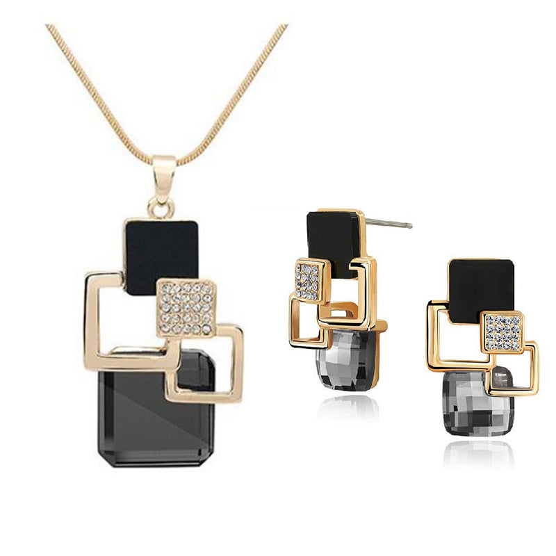 Classic Crystal Geometric Square Jewelry Set