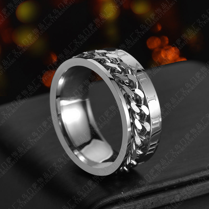 Men Roman Letter Chain Titanium Steel Ring