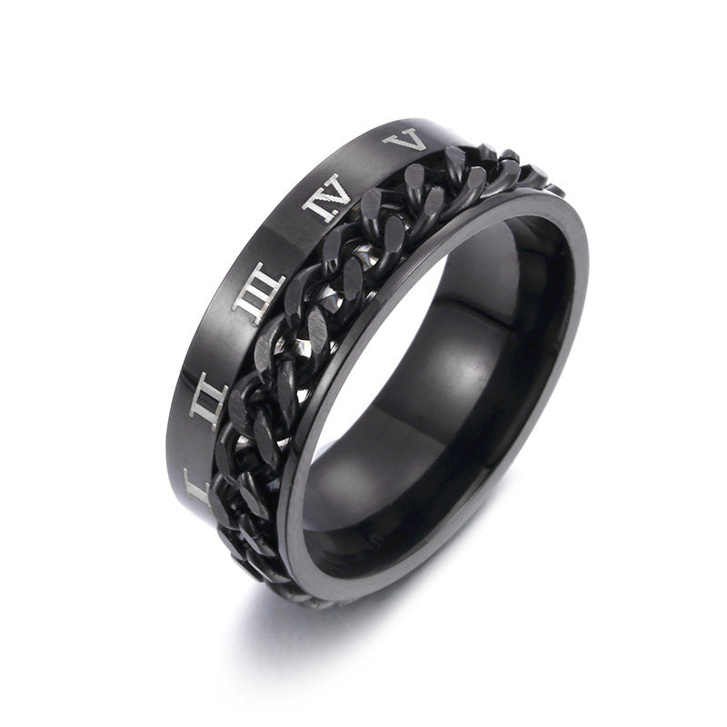 Men Roman Letter Chain Titanium Steel Ring
