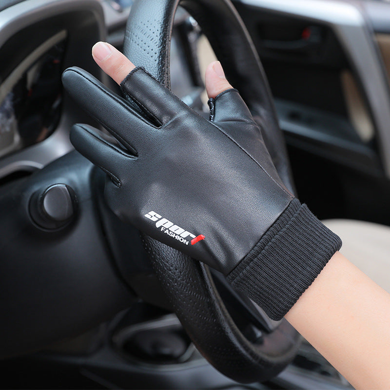 Men's Velvet Warm Touch Screen Waterproof And Non Slip Leather Gloves