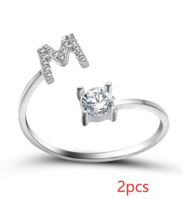 Women Adjustable 26 Initial Letter Fashion  Ring