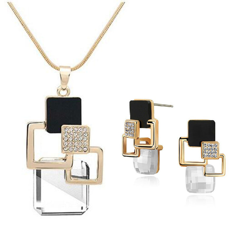 Classic Crystal Geometric Square Jewelry Set