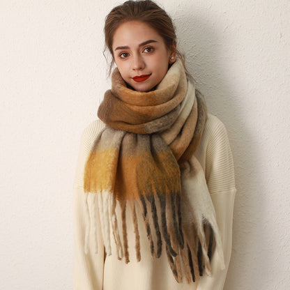 Women Grid Thickened Mohair Scarves