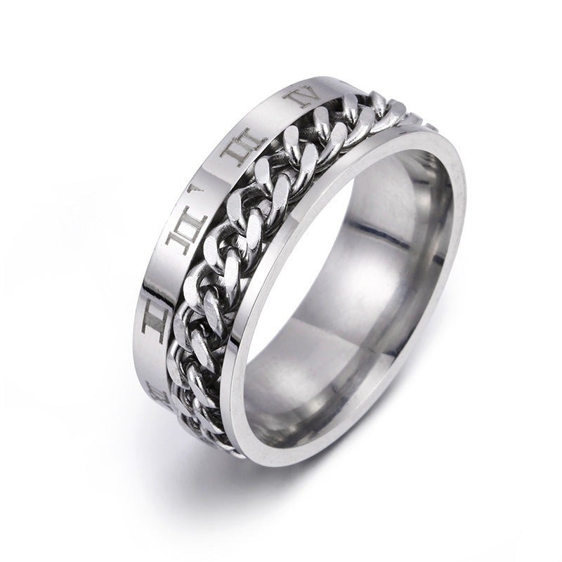 Men Roman Letter Chain Titanium Steel Ring