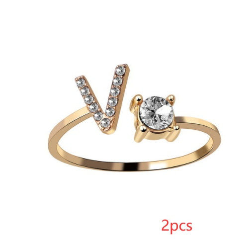 Women Adjustable 26 Initial Letter Fashion  Ring