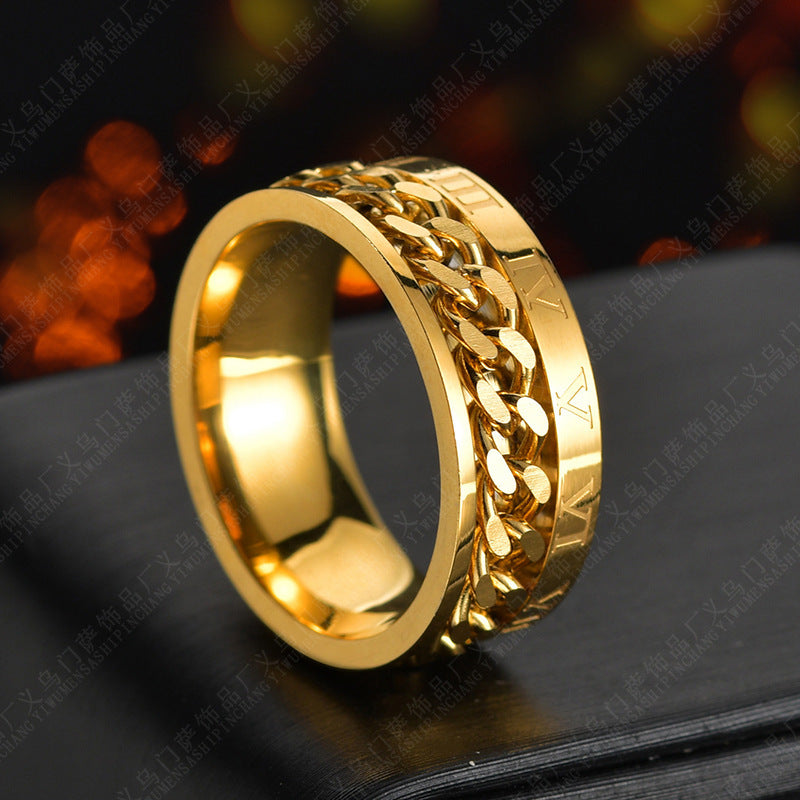 Men Roman Letter Chain Titanium Steel Ring