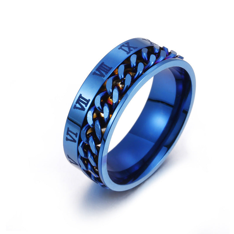 Men Roman Letter Chain Titanium Steel Ring