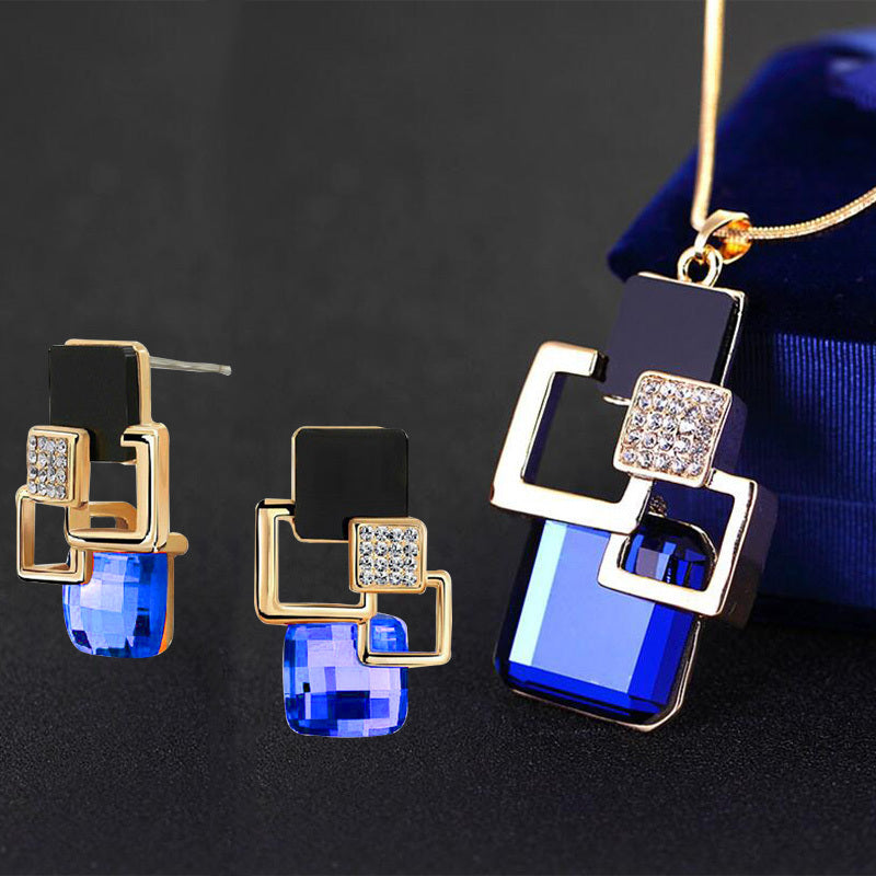 Classic Crystal Geometric Square Jewelry Set