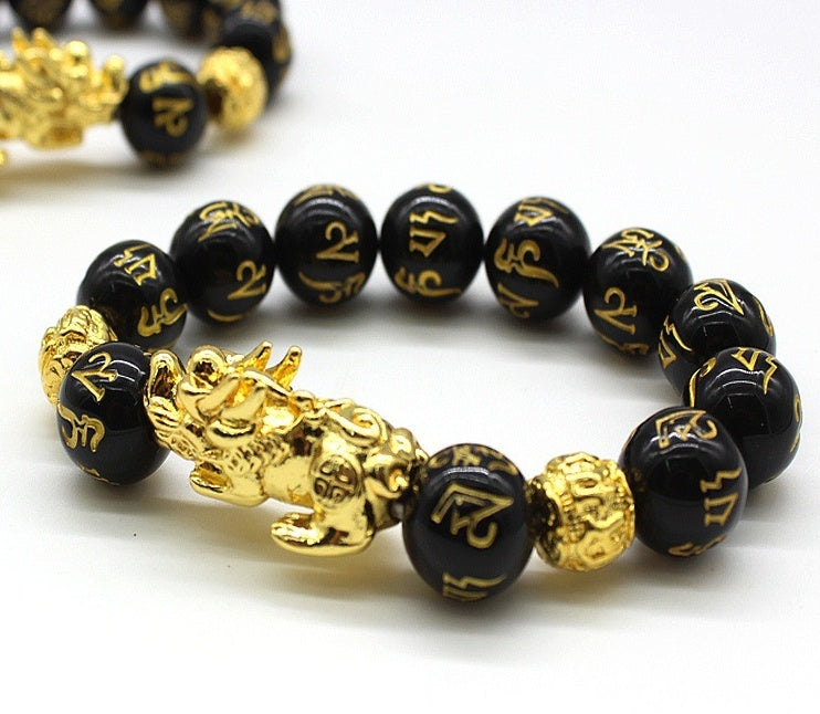 Women Natural Obsidian Leather  Bracelet