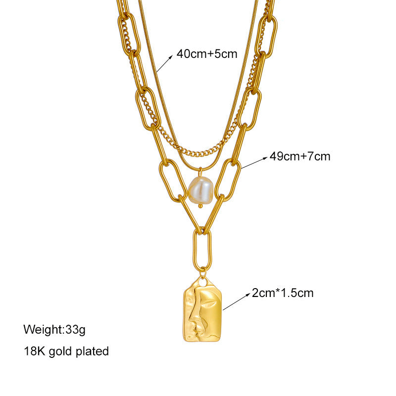 Women Fashion  Layered Face  Chain  Necklace