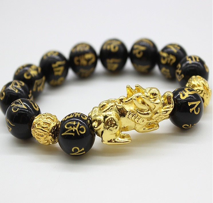 Women Natural Obsidian Leather  Bracelet
