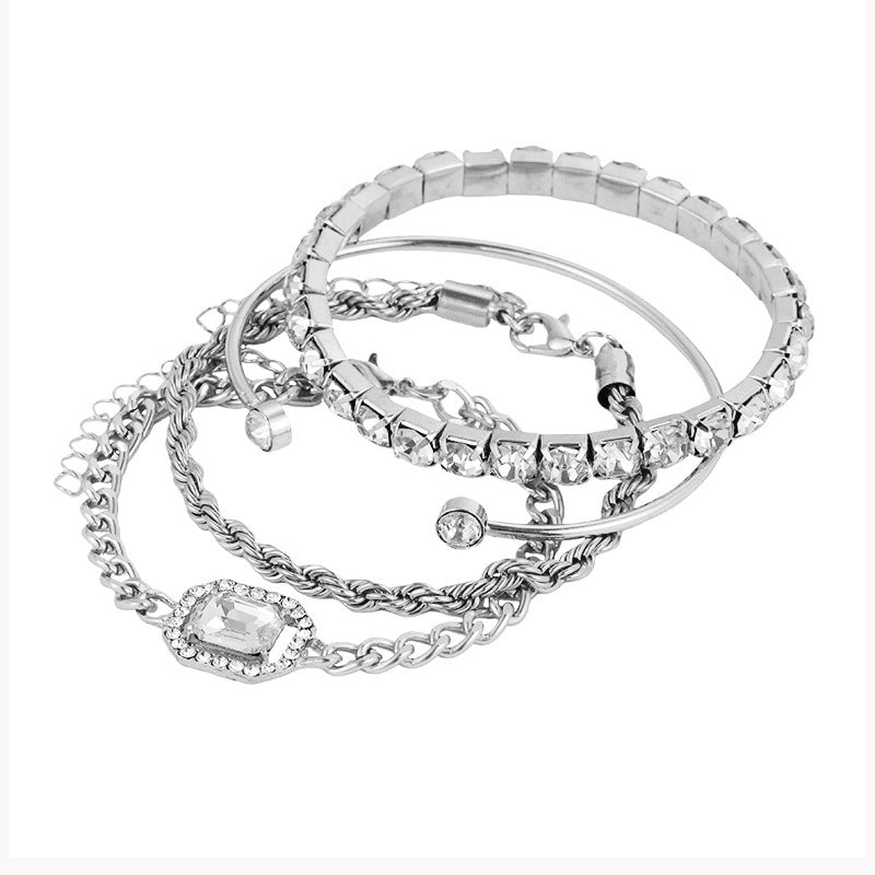 Women Fashion 4 Pcs Crystal Bracelet Set