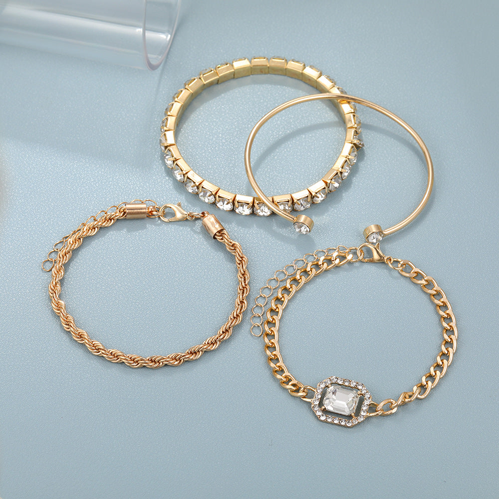 Women Fashion 4 Pcs Crystal Bracelet Set