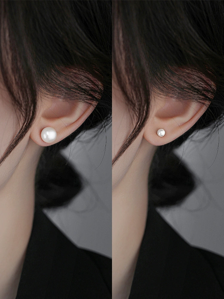 999 Sterling Silver Natural Pearl Ear Studs Female S