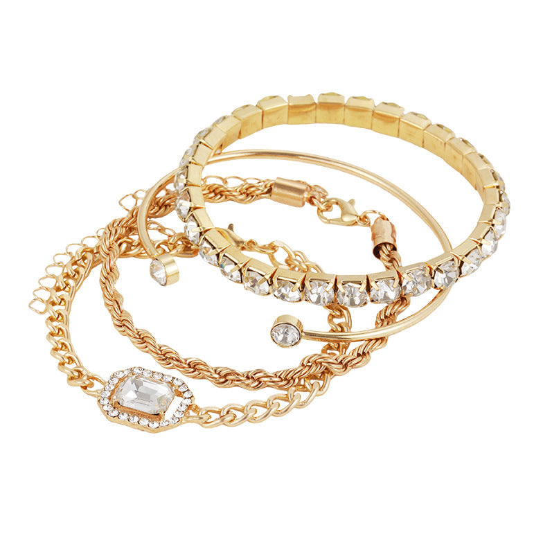 Women Fashion 4 Pcs Crystal Bracelet Set