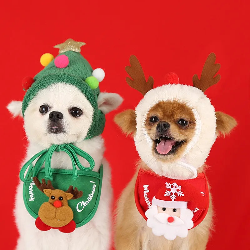 Pet Christmas Hat Scarf Dog