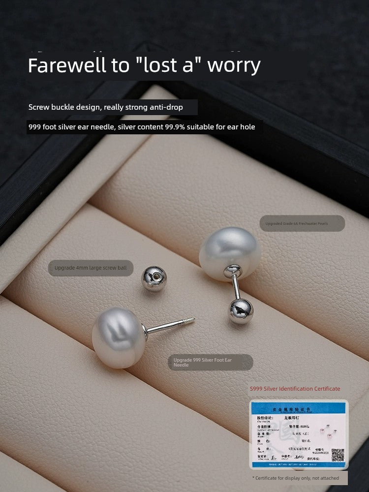 999 Sterling Silver Natural Pearl Ear Studs Female S