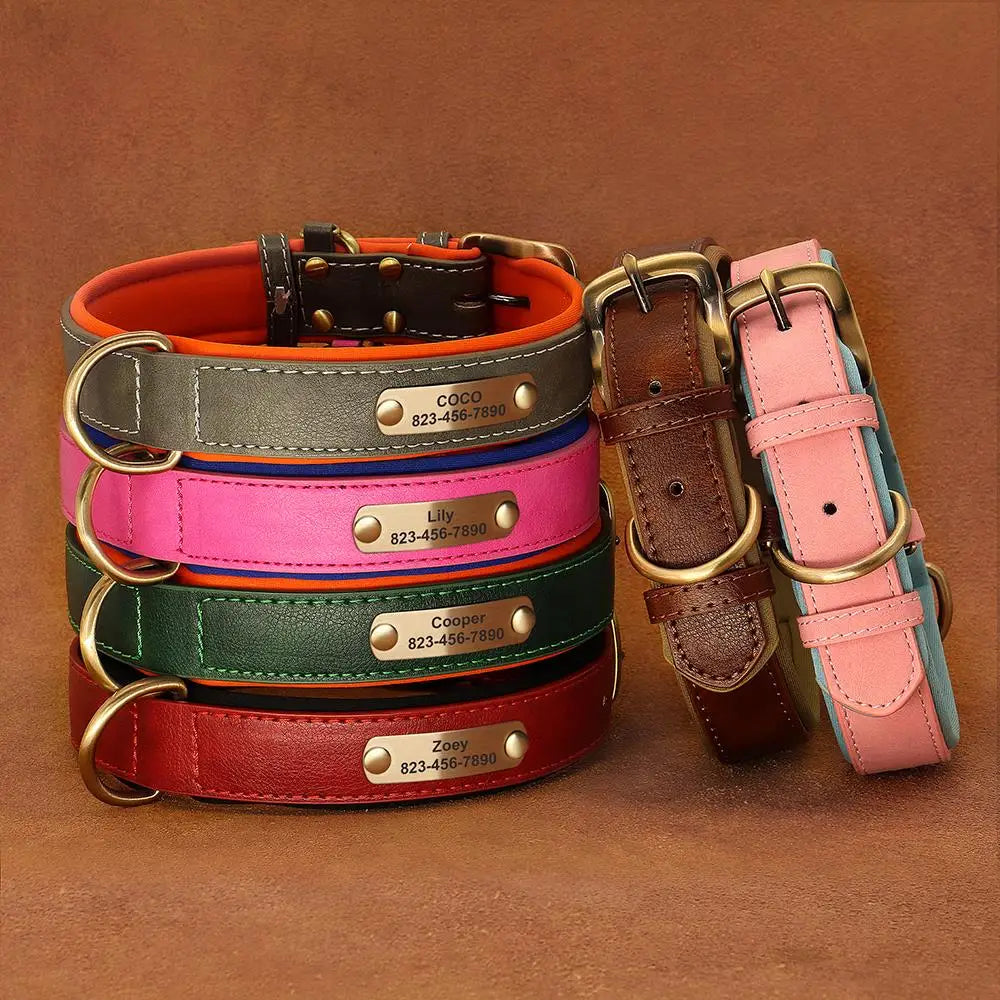 Dog  Personalized Collar Custom PU Leather Collar