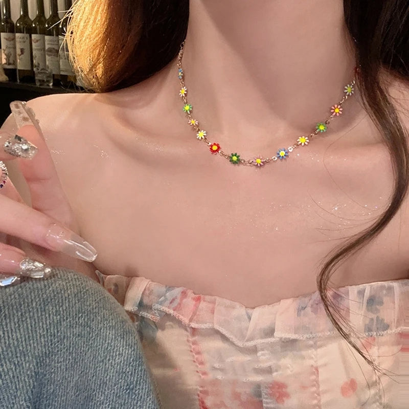 Colorful Star Pendant Heart Flowers Beaded Necklace for Women