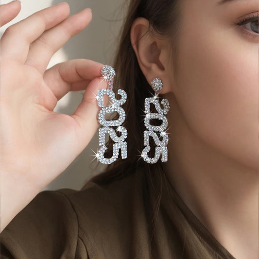2025 New Year Pendant Earrings Women's Festival Copper Inlaid Rhinestone Fashion Earrings Party Gift