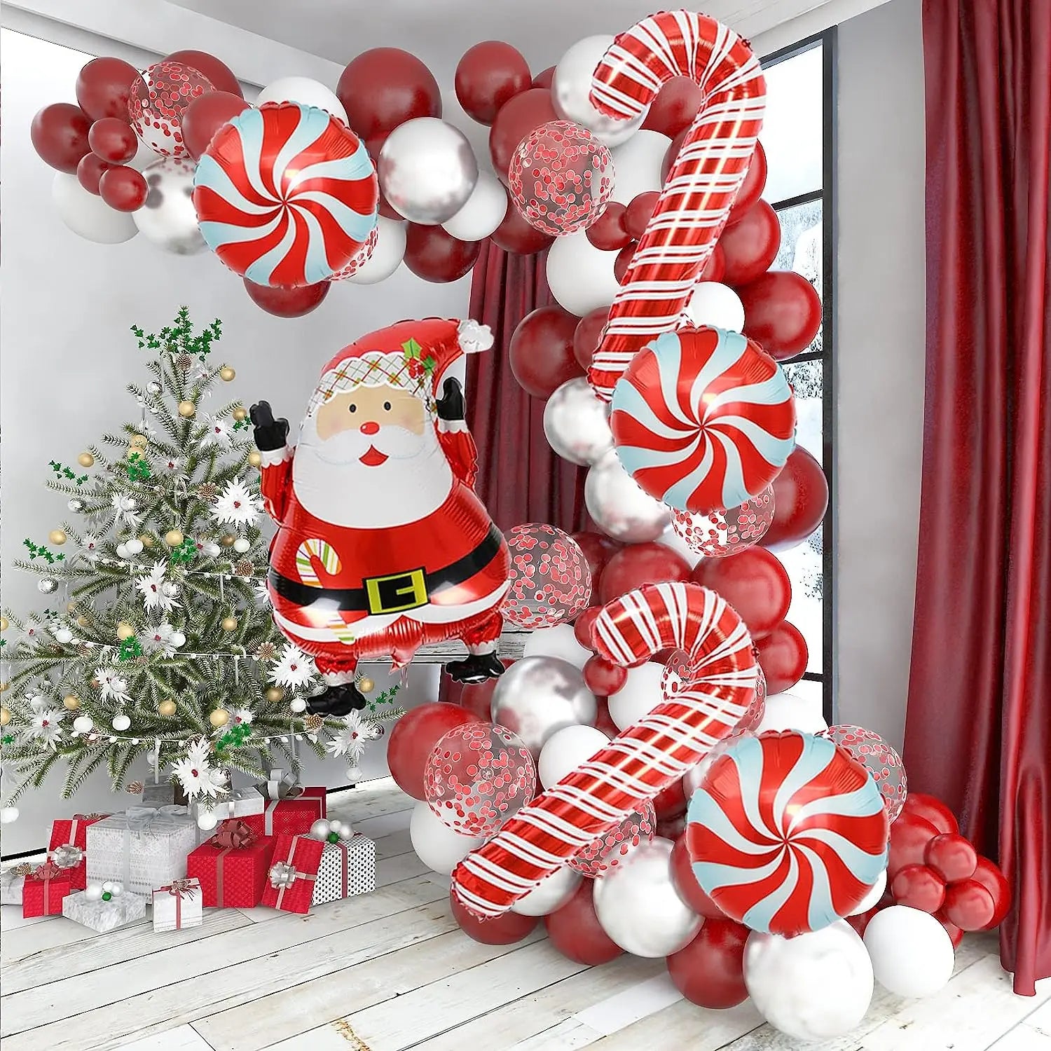 Christmas Theme Decoration Balloon Chain Santa Claus Candy Cane Lollipop Aluminum Film Balloon Latex Balloon Chain