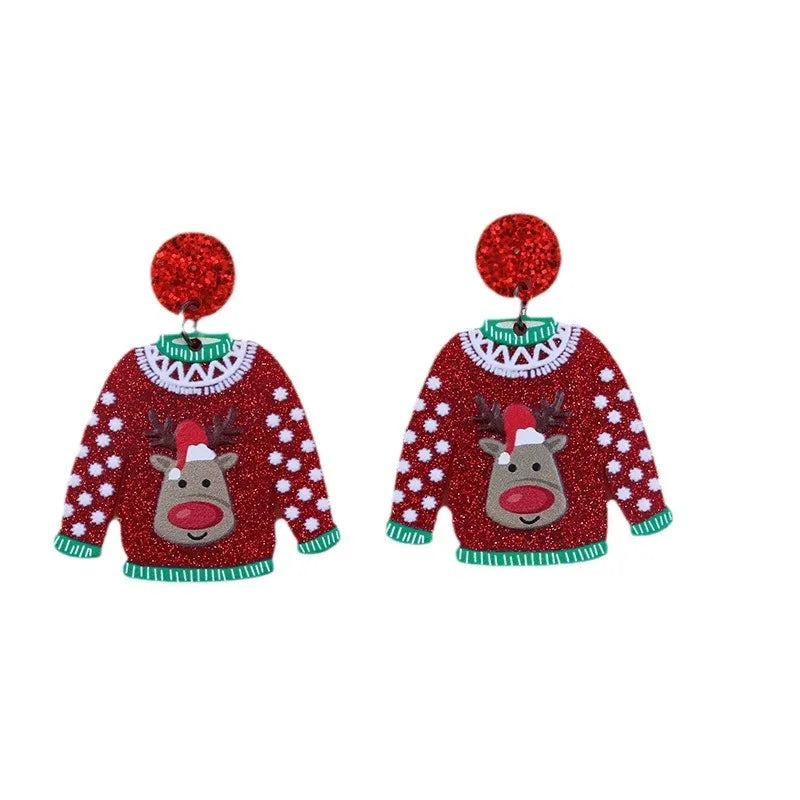 Acrylic Sweater Christmas Santa Claus Cartoon Earrings Snowflakes
