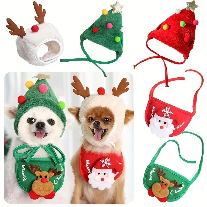 Pet Christmas Hat Scarf Dog