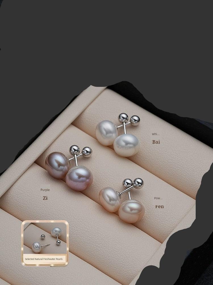 999 Sterling Silver Natural Pearl Ear Studs Female S