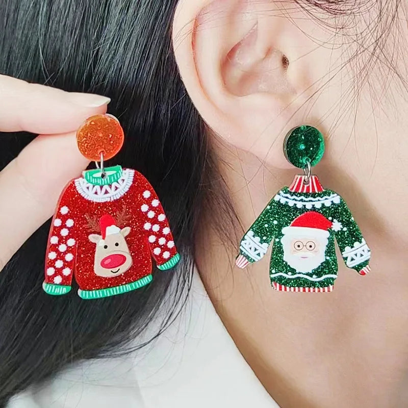 Acrylic Sweater Christmas Santa Claus Cartoon Earrings Snowflakes