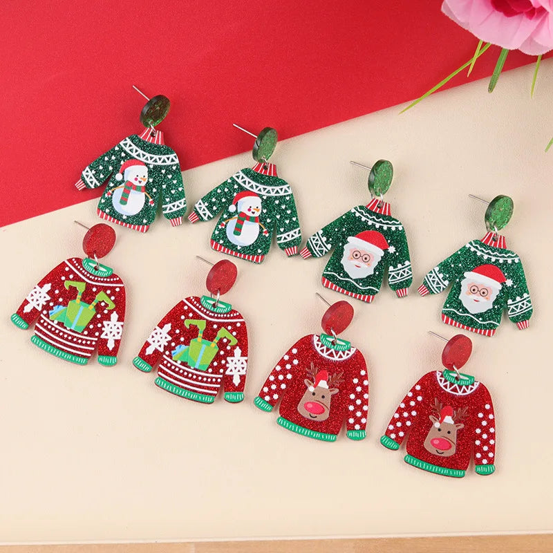 Acrylic Sweater Christmas Santa Claus Cartoon Earrings Snowflakes