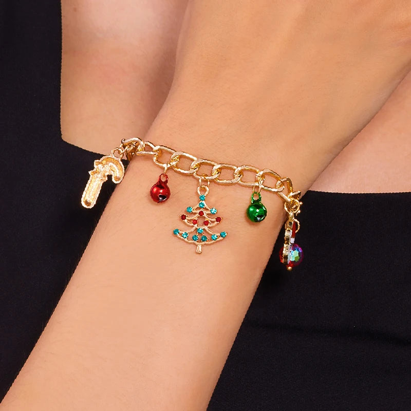 Santa Claus Star Christmas Tree Snowman Enamel Tassel Bracelet For Women