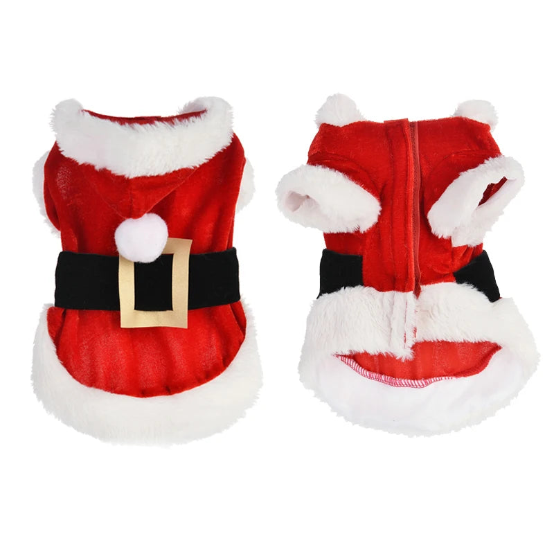 Santa Christmas Costume Hooded Coat Jackets for Pet Small Dogs